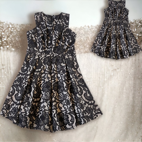 HS Heart Soul Black Lace Over Champagne Fit and Flare Dress (small) - Picture 13 of 13